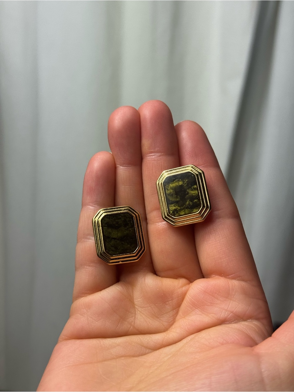 Vintage Avon Gold-Tone Green Octagon Stone Clip-On Earrings